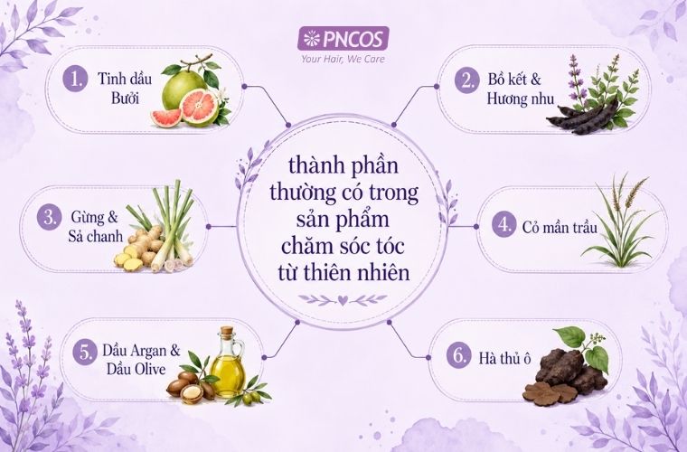 Một số thành phần thường có trong sản phẩm chăm sóc tóc từ thiên nhiên